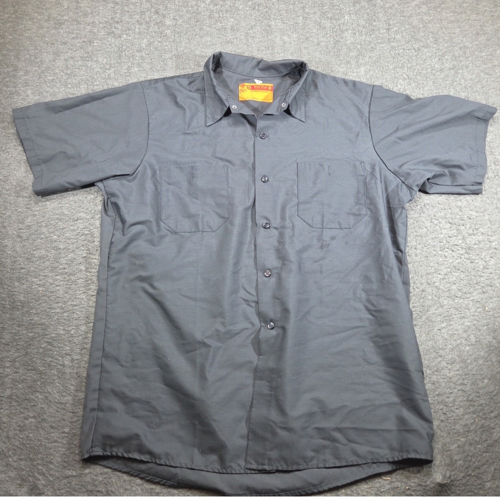 Work Wear Corporation Work Shirt Mens Large Charcoal Gray Short Sleeve Button Up